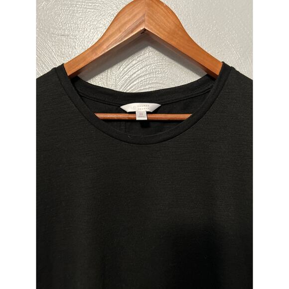 Lauren Conrad Black Short Sleeve Crew Neck Lace Trim Ruffle Open Back Tee Med - Picture 2 of 11